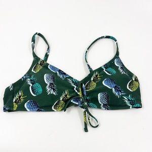 Aerie Sage Green Blue Pineapple Strappy Tank Bikini LARGE